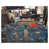 Eight Blue Glass Goblets