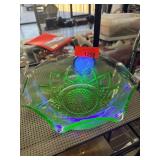 Uranium Green Glass Bowl with Starburst Design