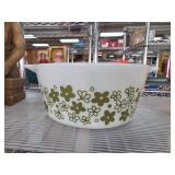 White Pyrex Bowl With Green Floral Design