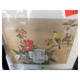Framed Asian Bird and Flower Artwork
