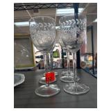 Six Etched Glass Wine Goblets