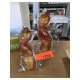 Murano Glass Cat Figurines Signed