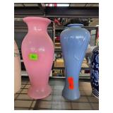 Two Ceramic Vases, Pink and Blue