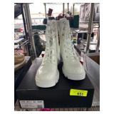 White Patent Lace-Up Ankle Boots