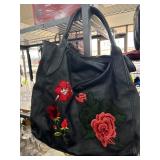 Black Tote Bag with Floral Embroidery