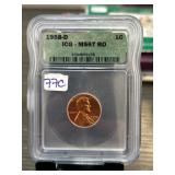 1958-D Lincoln Cent, ICG MS67 RD