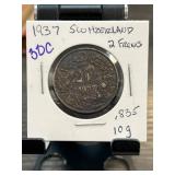 1937 Switzerland 2 Franc Coin