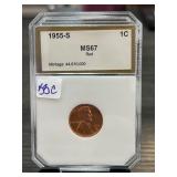 1955-S Lincoln Cent MS67 by PCI