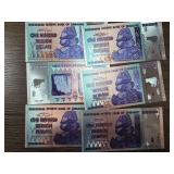 Six Zimbabwe One Hundred Trillion Dollar Notes