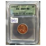 1958-D Lincoln Cent MS67 RD by ICG