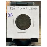 1866 Two-Cent Coin in Holder