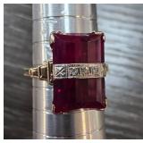 10k Gold Diamond and Ruby Ring Sz 7