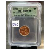 1960 Lincoln Cent MS67 RD Small Date
