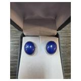 Sterling Silver Earrings with Blue Cabochon Stones