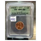 1958-D Lincoln Cent Graded ICG MS67 RD