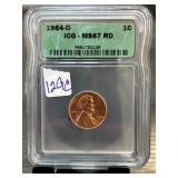 1984-D Lincoln Cent Graded MS67 RD by ICG