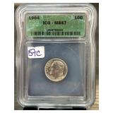 1964 Roosevelt Dime, ICG MS67 Graded