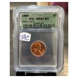 1960 Lincoln Cent ICG MS67 RD Small Date