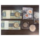 Coins and Brazilian Banknotes