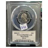 2004-S PCGS PR69DCAM Wisconsin Silver Quarter