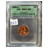 1968-S Penny Graded ICG MS67 RD
