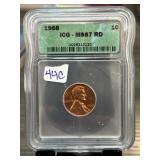 1968 Lincoln Cent Graded ICG MS67 RD