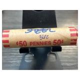 Roll of Steel Wheat Pennies Marked 50 Pennies