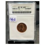 1955-S Lincoln Wheat Penny, MS66 Red by ANACS