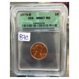 1974-D Lincoln Cent ICG MS67 RD