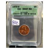 1973-D Lincoln Cent Graded MS67 RD by ICG