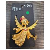 Mylu Gold-Tone Angel Brooch with Key
