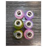 Six Sterling Silver Glass Beads