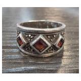 Sterling Silver Ring with Red Stone Accents