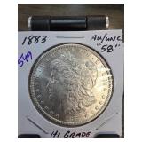1883 Morgan Silver Dollar, AU/UNC 58