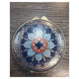 Ornate Blue and Gold-Tone Compact