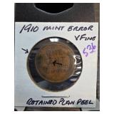 1910 Mint Error Lincoln Cent with Retained Plan Pe