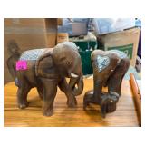 Wooden Elephant Figurines With Metal Accents