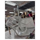 Gianni Bini Silver Heels with Matching Glitter Bag