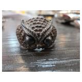 Sterling Silver Owl Ring with Hematite Eyes