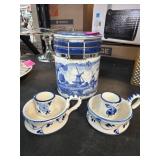Delft Blue Tea Set With Biscuit Barrel