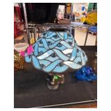 Leaded Glass Lamp With Blue Stained Shade