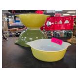 Two Pyrex Mixing Bowls in Green and Yellow