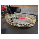 Gold-Tone Mirrored Vanity Tray with Ornate Edges