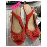 Antonio Melani Red Wedge Sandals with Bow Detail