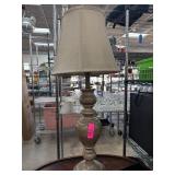 Table Lamp With Beige Shade and Wooden Base
