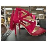 Pink Ankle-Strap High-Heel Shoes With Tassels