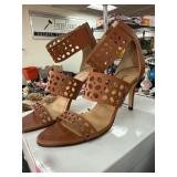 Tan Cutout Heeled Sandals by Neiman Marcus