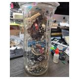 Large Glass Jar Filled with Mixed Jewelry