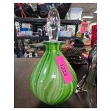 Green and White Swirled Glass Decanter