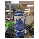Blue and White Ceramic Rabbit Motif Table Lamp